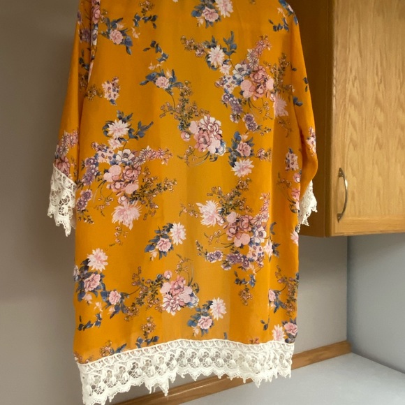 Dry Goods - Yellow Floral Kimono with Crocheted Sleeves - Picture 8 of 11